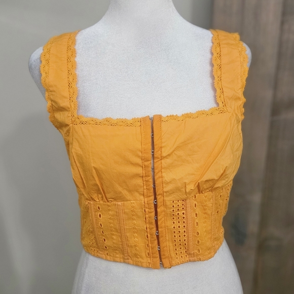 FOREVER 21 Lace Trim Corset Cotton Crop Top In Orange. Size Small NWT - Picture 4 of 16